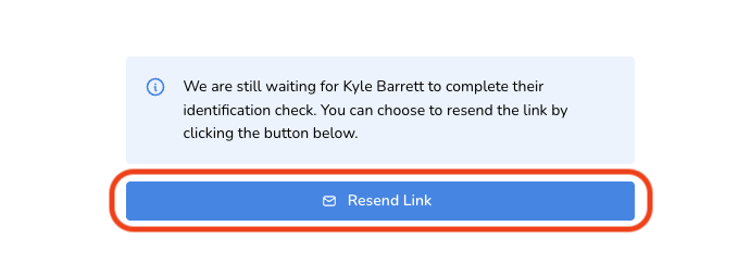 A notice explaining that an individual's photo ID verification request is outstanding and a highlighted 'Resend Link' button in GLASS.