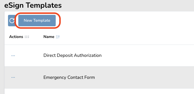 eSign Templates interface with a highlighted 'New Template' button.