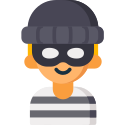 Thief wearing a mask and striped shirt