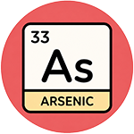 Periodic table element symbol for arsenic with atomic number 33.