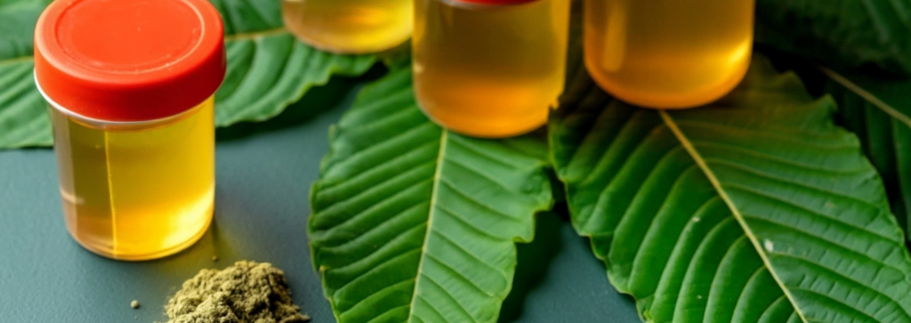 Kratom leaves with kratom powder and urine drug test.