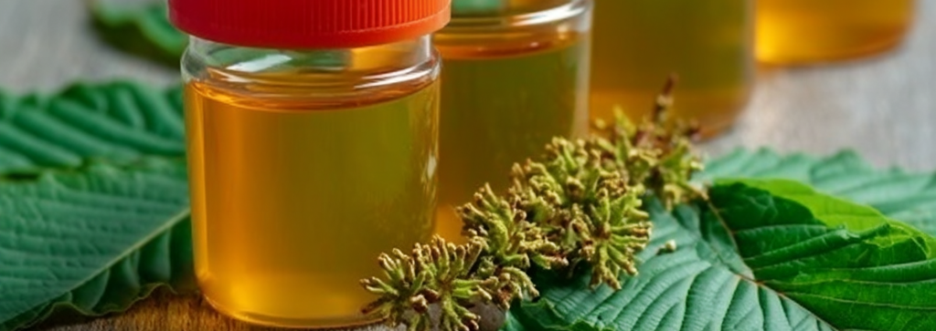 Kratom urine drug tests with red lids, surrounded by cannabis leaves and small flowers on a green surface.